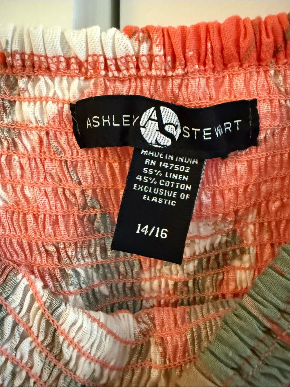 Ashley Stewart Linen/Cotton Smocked Puff Sleeve Square Neck Dress 14/16 XL NWOT - Picture 5 of 7